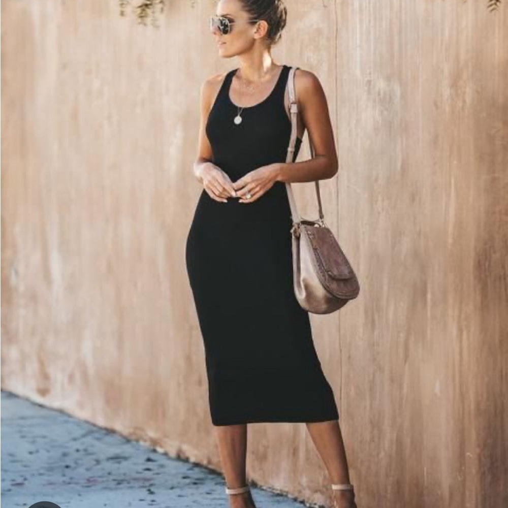 Revolve House of Harlow 1960 Navy Blue Bodycon Knit Ribbed Midi Tank Dre…